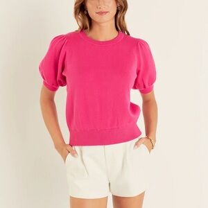 English Factory Puff Sleeve Knit Sweater Top | Size Large